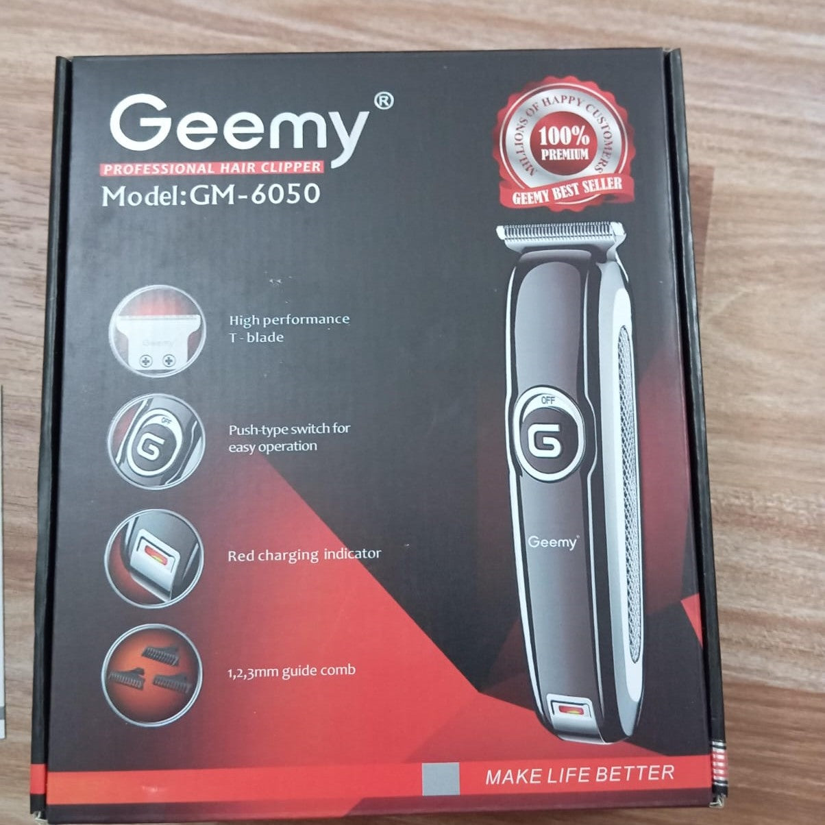 Geemy GM-6050 Professional Hair Clipper | Original Rechargeable Hair & Beard Trimmer | Full Grooming Kit