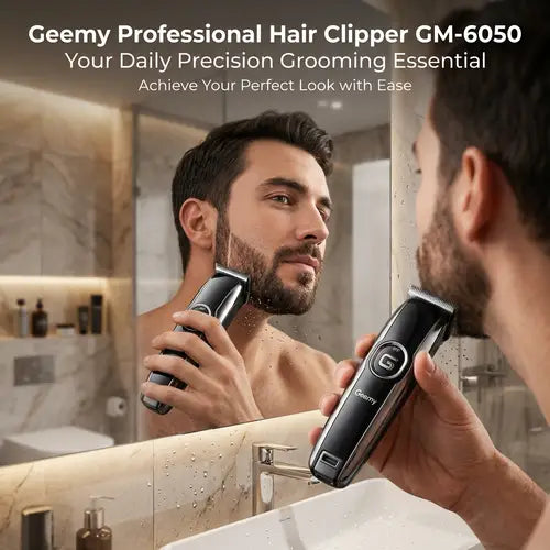 Geemy GM-6050 Professional Hair Clipper | Original Rechargeable Hair & Beard Trimmer | Full Grooming Kit