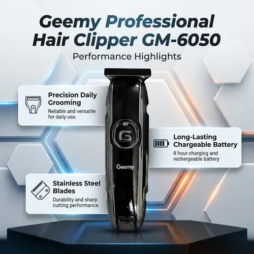 Geemy GM-6050 Professional Hair Clipper | Original Rechargeable Hair & Beard Trimmer | Full Grooming Kit