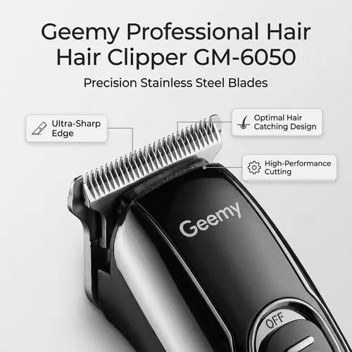 Geemy GM-6050 Professional Hair Clipper | Original Rechargeable Hair & Beard Trimmer | Full Grooming Kit