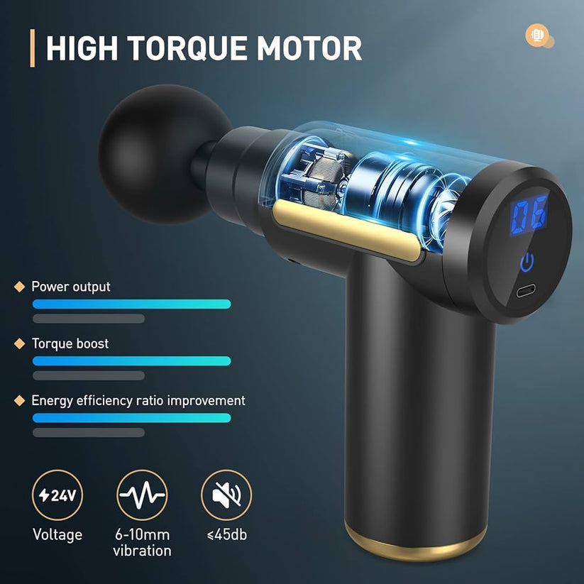 5-in-1 Massage Gun | Deep Tissue Electric Body Massager with 6 Speeds & 4 Massage Heads for Muscle Relaxation